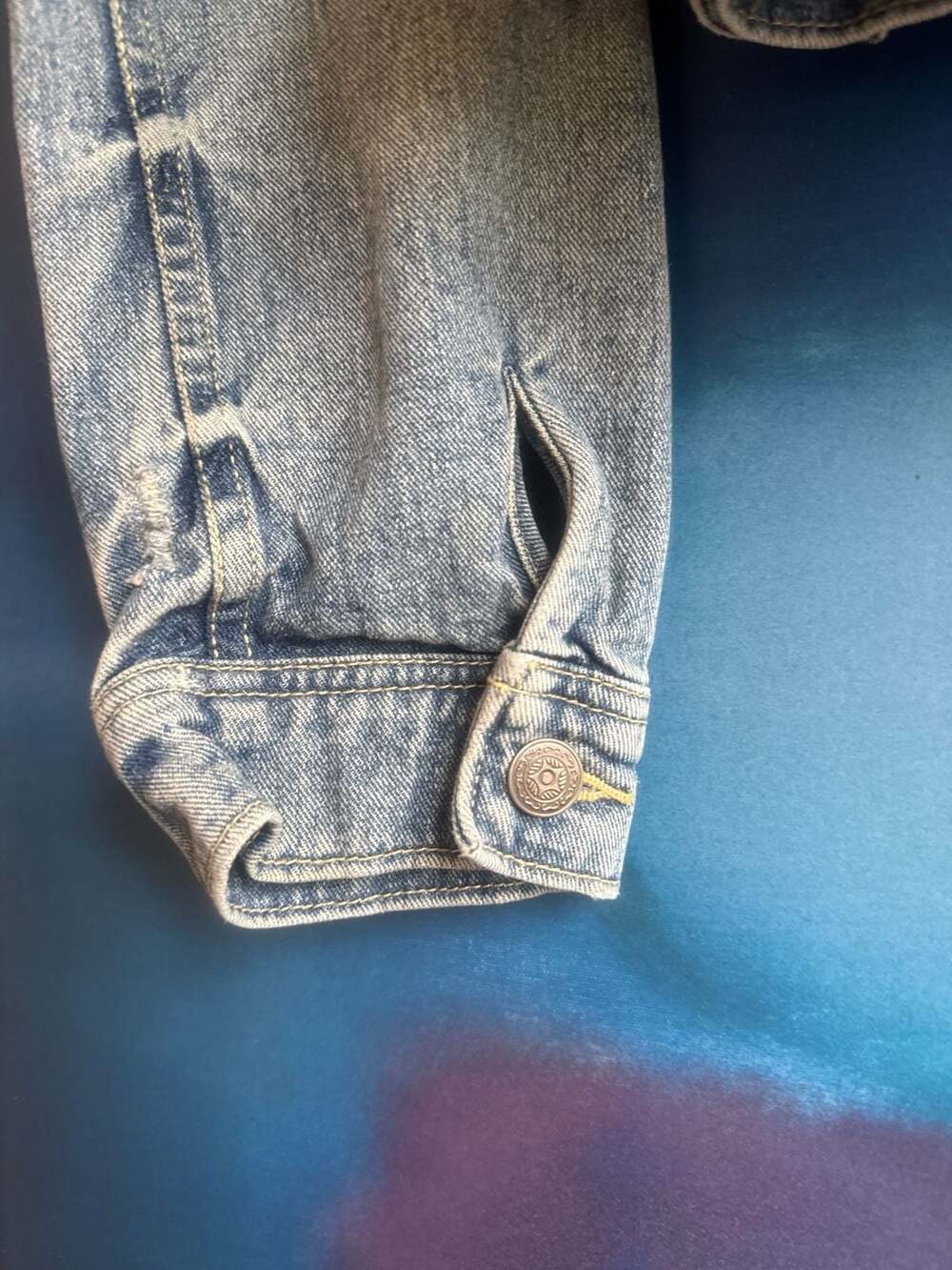 Free People Baja Serape Embroidered Distressed Denim Trucker Jacket - Picture 5 of 9